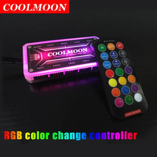 COOLMOON RGB Light Remote Dimmer 12V 5A 6Pin ARGB Cooling Fan Intelligent Remote Controller for PC Computer Case Chassis Fan Hub